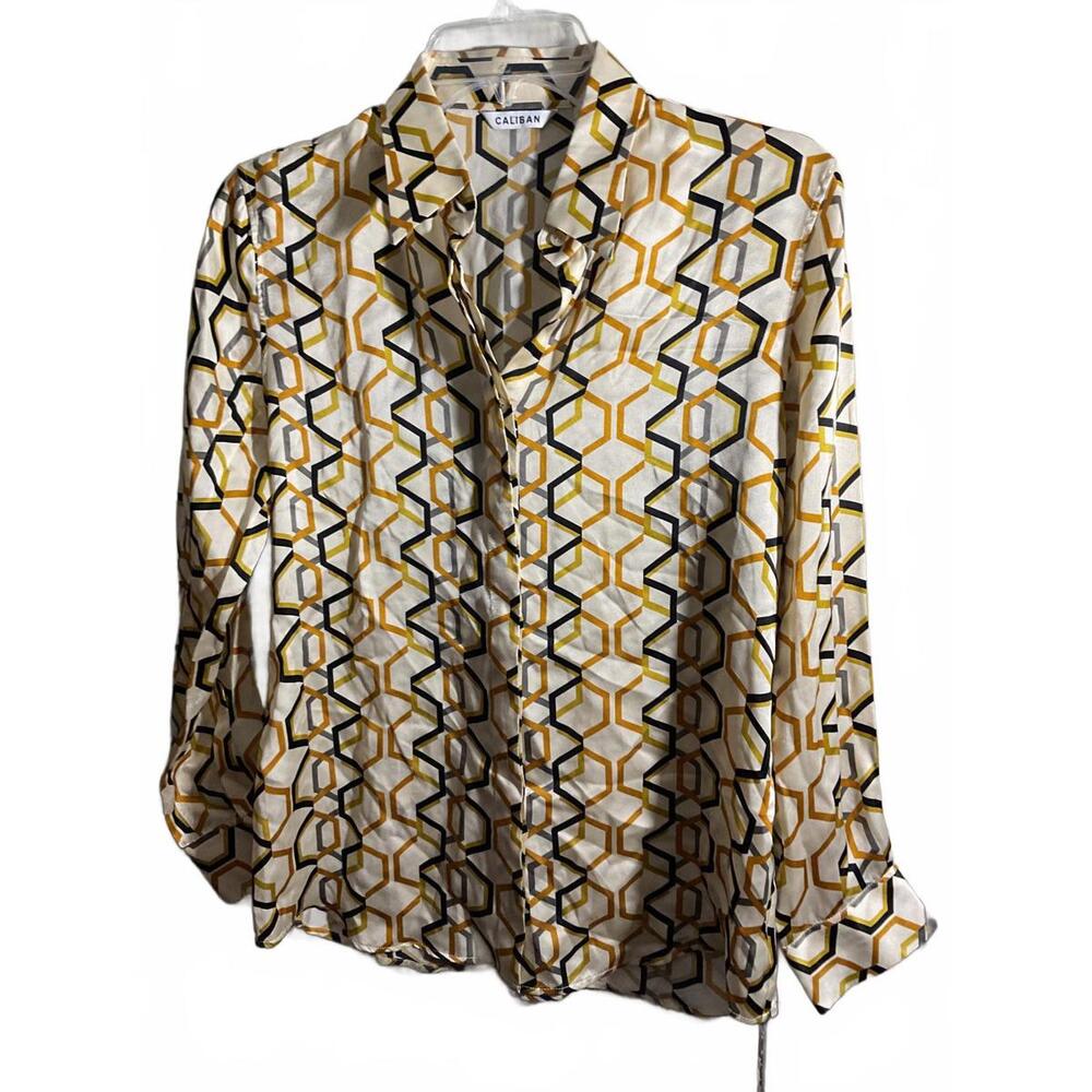 Stylish Geometric Silk Print Shirt by Caliban Size 44